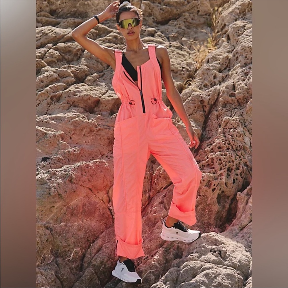 Free People Uphill Onesie in Neon Coral MEDIUM